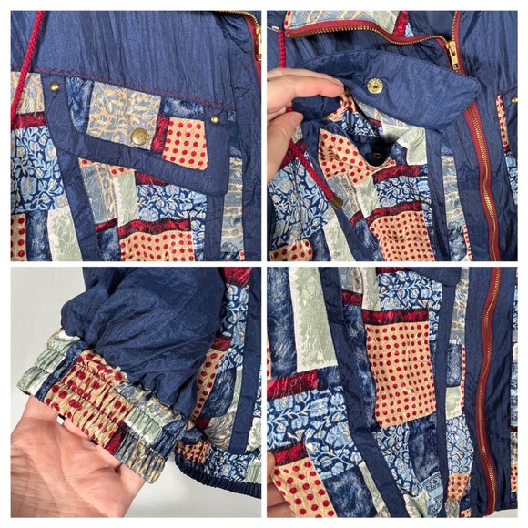 Vtg 90s Y2K Floral Patchwork Tracksuit Sm Navy‎ Blue Windbreaker 2pc Set Whimsy - Picture 6 of 8